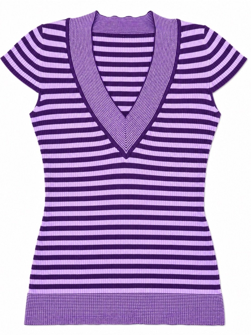 Striped V-Neck Knit Top in Purple and Lavender